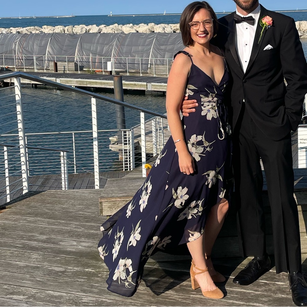 Blue and white floral high-low dress